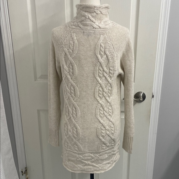 Elegant Cream Button-Up 3/4 Length Cardigan Mock Neck Collar Long Sleeves Sz S - Picture 6 of 13